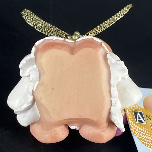 2001 Resin Angel Cheeks Holding Purple Flower Ladybug Spring By Kirk w/ Tag - Picture 11 of 12